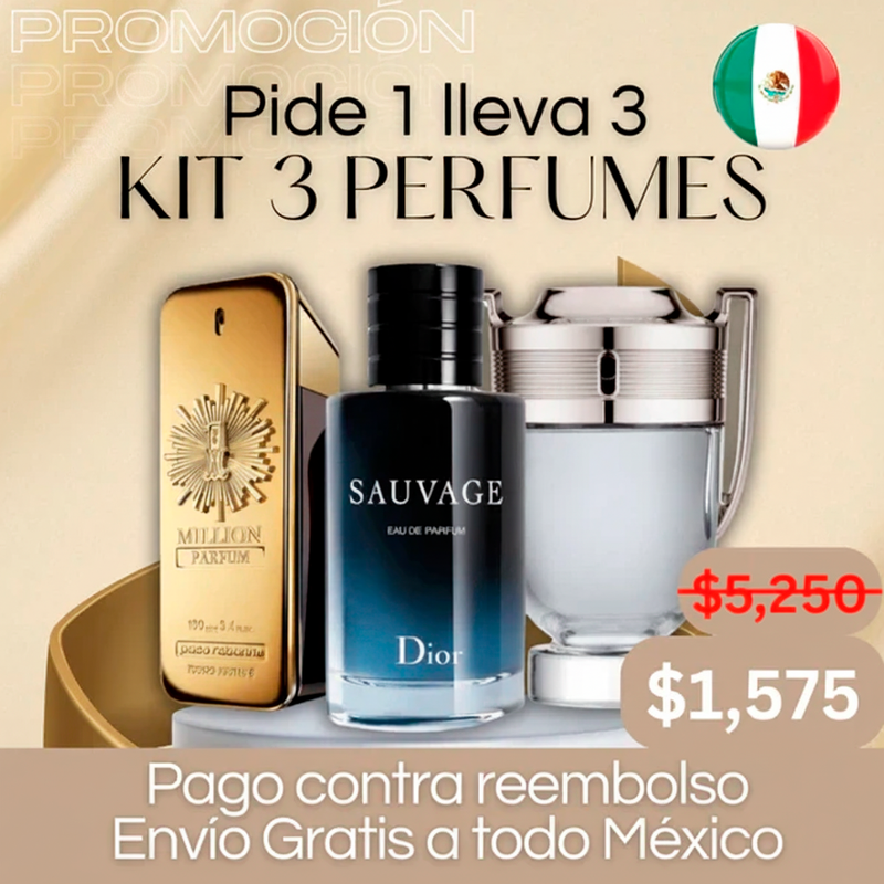 Pide 1 Y OBTÉN 3 - Kit de Perfumes Premium Masculino (100ml) (One Million | Sauvage Dior | Invictus)