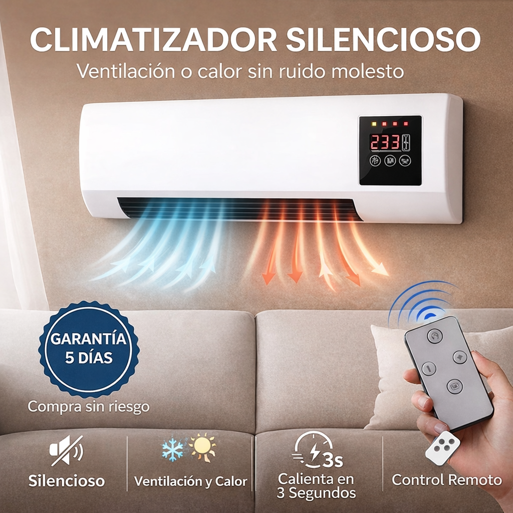 Climatizador Silencioso 2 en 1 con Control Remoto — Calienta en 3 Segundos