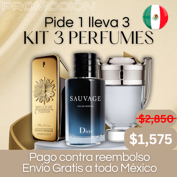 Pide 1 Y OBTÉN 3 - Kit de Perfumes Premium Masculino (100ml) (One Million | Sauvage Dior | Invictus)